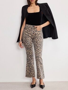 Good American Good Standard Kick Flare High Rise Leopard Jeans in Lucky Leopard